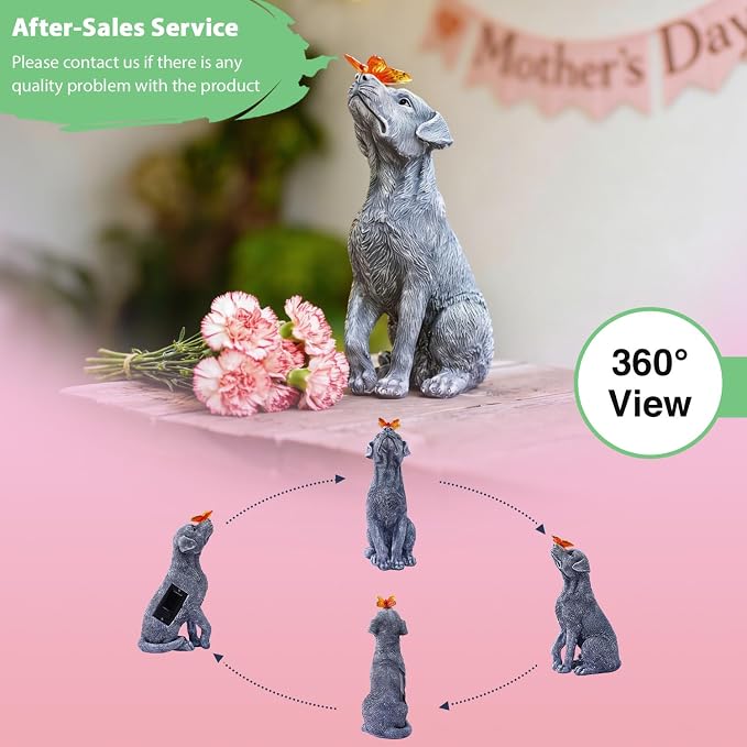 Goodeco Dog Statue with Solar Butterfly - Ideal Gifts for Mom, Dad or Birthdays, Beautifully Crafted Outdoor Decorations to Wow Your Guests - Image 3