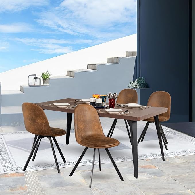 Homy Casa 5-Piece Patio Conversation Dining Set – Mid-Century Style Patio Table with 4 Swivel Cushioned Chairs, Modern Garden Furniture for Deck, Lawn, Garden or Backyard, Brown