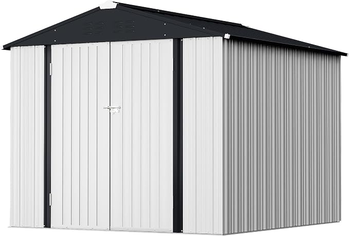 GUNJI 8 x 6 FT Shed Outdoor Storage Shed Metal Garden Shed with Lockable Door Outside Waterproof Tool Shed for Backyard, Patio, Lawn (White) by GUNJI