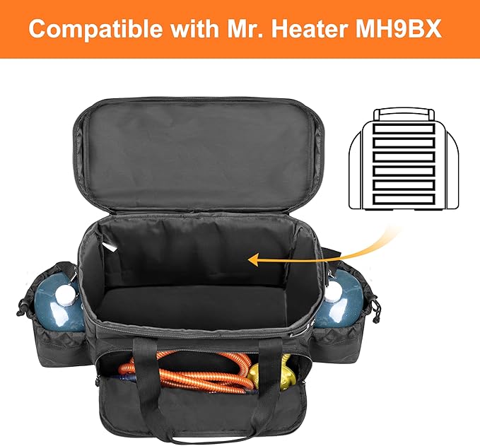 samdew Portable Propane Heater Bag Compatible with Mr. Heater MH9BX, Carrying Case with Multiple Pockets for Accessories, with Water-resistant Bottom, Bag Only