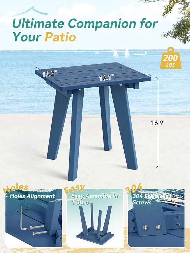 Outdoor Side Table, HDPE Weather Resistant Small Patio Table for Porch and Balcony, 200 LBS Capacity Heavy Duty Small Outdoor Table for Backyard and Pool, Easy Maintenance, Prussian Blue - Image 3
