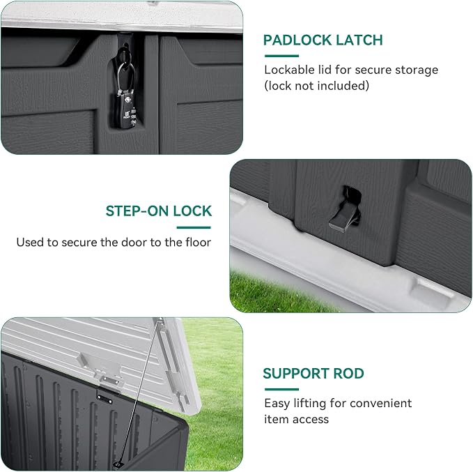 YITAHOME Outdoor Horizontal Storage Sheds w/o Shelf, Weatherproof Resin Tool Shed, Multi-Opening Door for Storage of Bike, Trash Cans, Garden Tools, 35 cu ft, Waterproof, Lockable, Dark Gray - Image 7