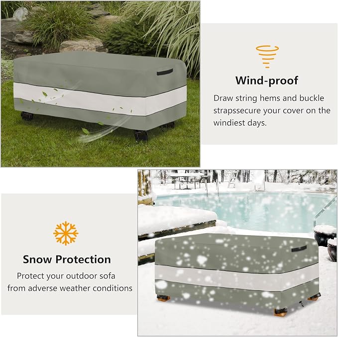 Waterproof Outdoor Coffee Table Cover,Rectangular Patio Small Side Table Cover,Outdoor Table Covers Rectangle Waterproof,48 x 28 x 16 inch -Grey Green - Image 6