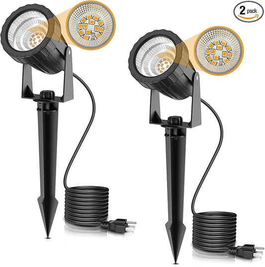 L LOHAS LED 12W Dusk to Dawn Outdoor Lighting, Auto On/Off 3000K Landscape Outdoor Spotlight, IP66 Waterproof Plug in Spot Lights for Yard, Garden, House, Pathway, Plant(2 Pack)
