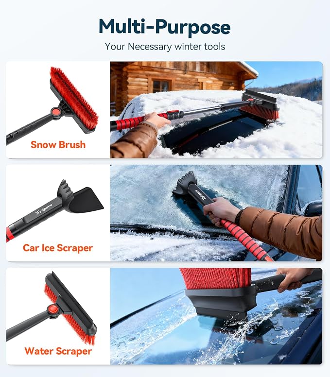 TrySpace All-Around High-Efficiency Cleaning 39 inch Extendable Snow Brush and Ice Scraper with Squeegee, Ice Scrapers for Car Windshield, Truck, SUV Snow Removal Tool, Winter Car Accessories - Image 2