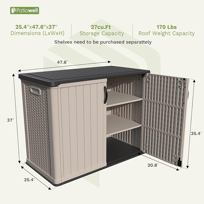 Patiowell 26 cu.ft Plastic Outdoor Storage Shed, Lockable Waterproof Resin Outdoor Storage Cabinet Tool Shed for Garden Tools, Garbage Cans, Pool Supplies, Beige(Not Include Shelves) - Image 7