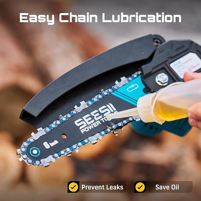 Seesii Mini Chainsaw, 6-inch Mini Chainsaw Cordless, Handheld Electric Power Chain Saw with 2 Batteries, for Tree Trimming Wood Cutting, Best Gifts for Father, Dad, Husband, Men - Image 6