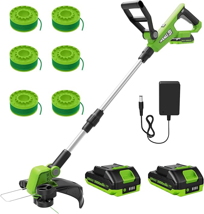VARSK 12 Inch 20V Cordless Weed Wacker with Automatic Line Feed, 2 in 1 String Trimmer and Edger, Includes 2 X 2.0Ah Batteries/1 X Charger/6 X Replacement Spools, Weed Eater for Lawn, Garden, etc by VARSK
