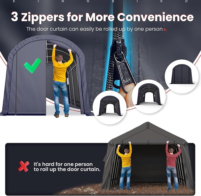 KING BIRD 10' x 20' Round Style Garage Shelter with Roll-up Ventilated Windows Heavy Duty Storage Carport Portable Canopy Storage Shelter Shed for Boat, Patio Furniture and Lawn Mower-Dark Gray - Image 3