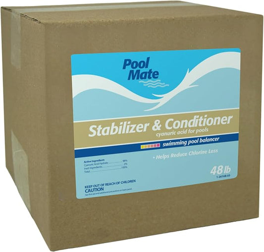 Pool Mate 48-Pounds Premium Pool Stabilizer and Conditioner, Concentrated Cyanuric Acid for Pools, Helps Chlorine Last Longer by PoolMate