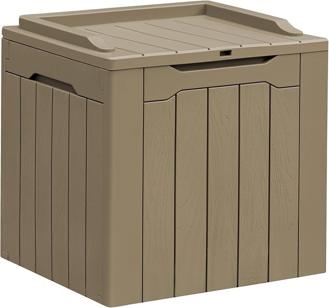Greesum 31 Gallon Resin Deck Box All Weather Outdoor Storage Boxes for Patio Furniture Set,Outdoor Toys,Garden Tools,Light Coffee by BuynowfromGreesum