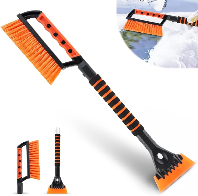 LivTee Ice Scraper and Snow Brush for Car Windshield, 24.75" Removable Snow Removal Tool, Automotive Exterior Accessories and Winter Essentials for Cars, Trucks, and SUVs,Orange by LivTee