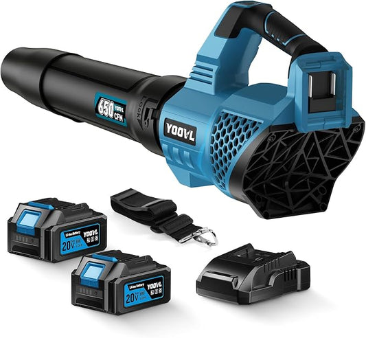 Leaf Blower Cordless, 650CFM Electric Leaf Blowers with 2 x 5.2Ah Batteries and Charger, 3 Speed Modes, 1 x Adjustable Shoulder Strap, Powerful Blowers for Lawn Care, Patio, Dust, Blowing Leaves by YOOVL