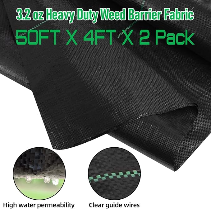LAVEVE 4FT x 100FT Weed Barrier Landscape Fabric, 3.2oz Premium Heavy Duty Garden Cloth, Ground Cover for Gardening, Farming - Image 2