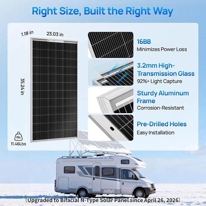 ECO-WORTHY 100 Watt 12 Volt Solar Panel Kit with 100W Bifacial N-Type 25% High Efficiency Solar Panel+30A PWM Charge Controller for RV Battery Boat Trailer Cabin Garden Shed Home - Image 6