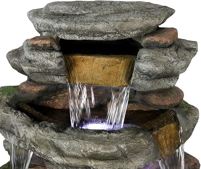 Naturefalls 47.2inches Outdoor Rockery Water Fountain with Led Lights - Poly-Resin Rock Cascading Water Fountains - Relaxation Water Features for Patio, Yard, Deck, Garden Decor