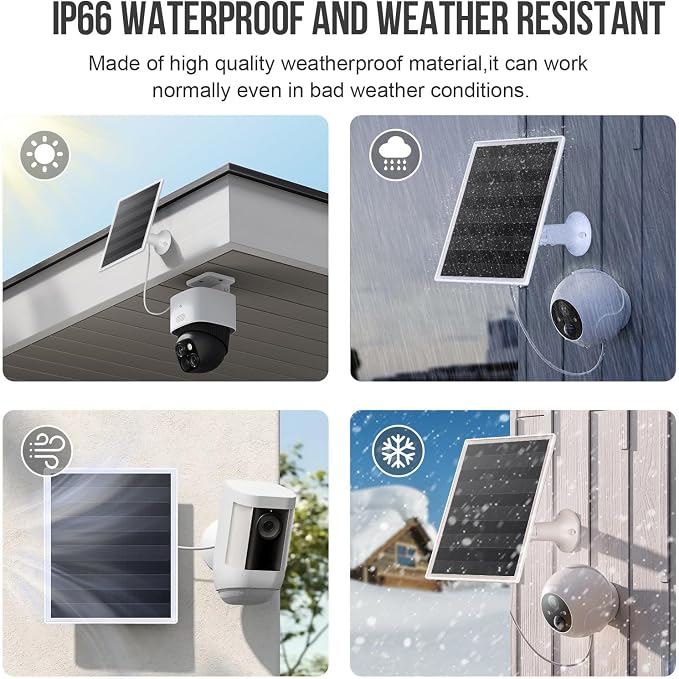 6W Solar Panel Charger, Solar Panel with Micro USB & USB-C Port for DC 5V Outdoor Rechargeable Battery Camera, IP66 Waterproof, 360° Adjustable Security Mount, 2PC - Image 5