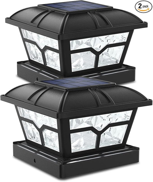 SIEDiNLAR Solar Post Cap Lights Outdoor 2 Color Modes 8 LEDs for 4x4 5x5 6x6 Posts Fence Patio Deck Decoration Warm White & Cool White Lighting Black (2 Pack) by Siedinlar
