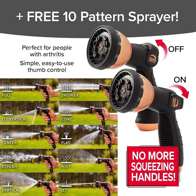 Pocket Hose 100 FT Copper Bullet Expandable Garden Hose w/10 Pattern Thumb Spray Nozzle AS SEEN ON TV 650psi 3/4 in Patented Lead-Free Ultra-Lightweight Solid Copper Anodized Aluminum - Image 8