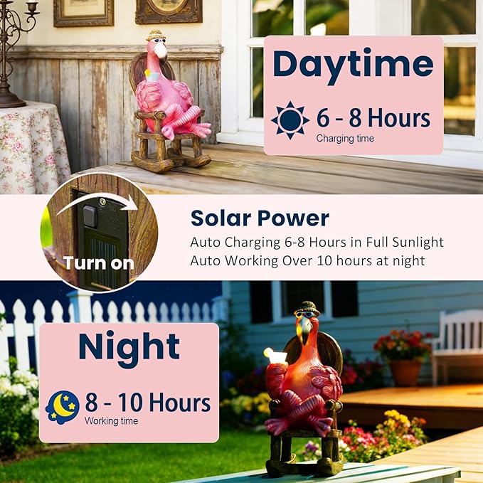 Goodeco Solar Flamingo Statue Outdoor - Perfect Relaxing Fairy Garden Gifts, Great as Birthday or Mom Gifts - 8.1 inches Tall, Pink