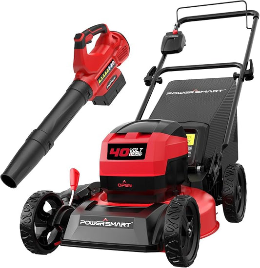 PowerSmart 40V Brushless Cordless Lawn Mower & Leaf Blower Combo, 17" Electric Push Mower with 6-Position Height Adjustment & 11.8 Gal Bag, 115 MPH Blower, Battery Powered Yard Tools Set for Lawn Care by PowerSmart