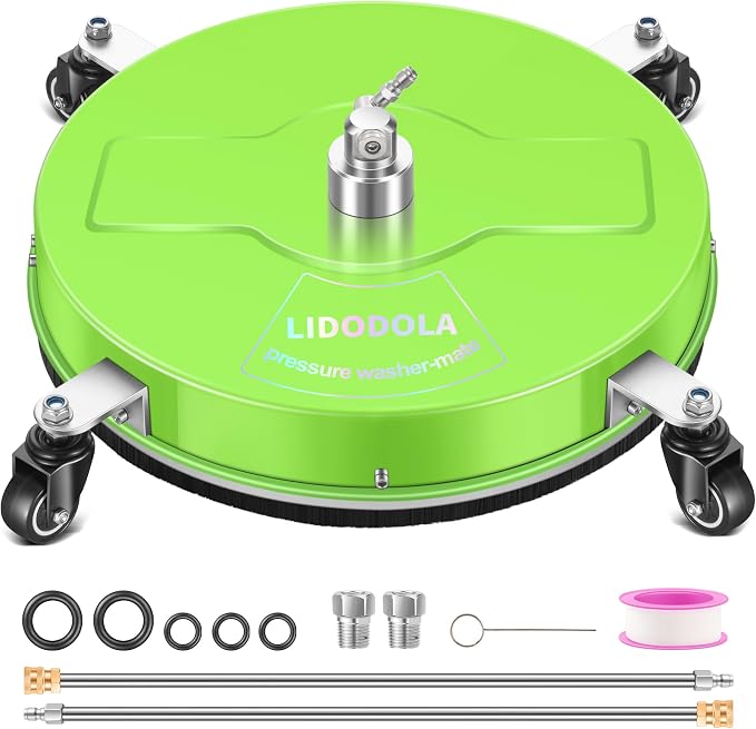 LidoDola 19'' Pressure Washer Surface Cleaner with 4 Wheels - Stainless Steel Surface Cleaner for Pressure Washer Attachment for Concrete, Driveway, Patio, Sidewalk, Deck and Driveways (19 INCH GREEN) by LidoDola