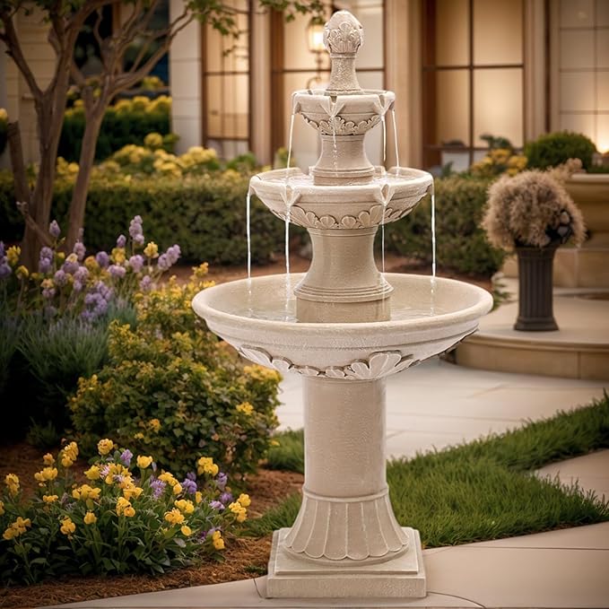 3-Tiers Outdoor Water Fountains, 48.4" H Floor Backyard Garden Fountain, Water Feature Indoor with Pump, Outdoor Freestanding Waterfall Fountains, Bernini Fountain for Garden Patio Yard Deck