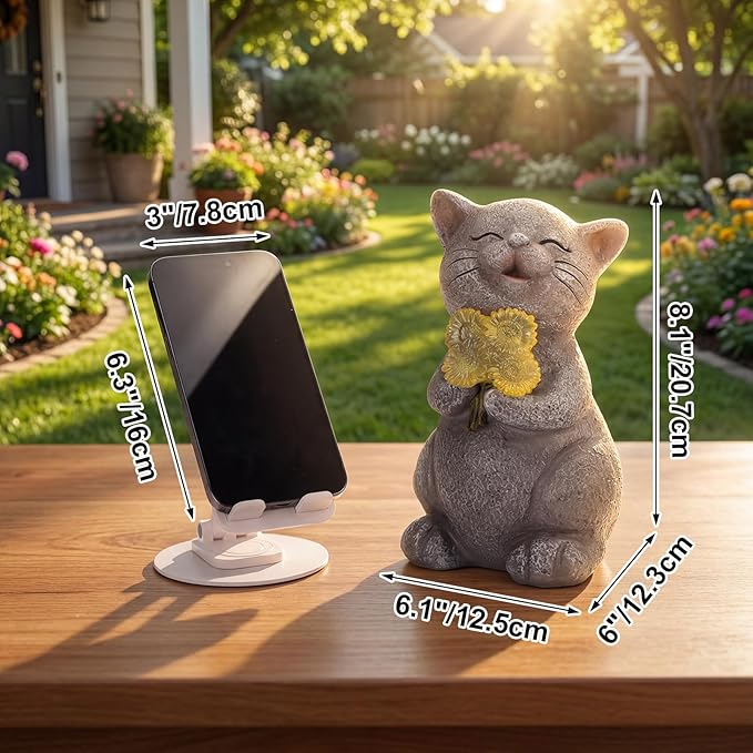 PETAFLOP Solar Cat Garden Statue with LED Sunflower, Healing Emotional Figurine Patio Balcony Yard Lawn Outdoor, Christmas Birthday Housewarming Gifts for Mom Grandma Women Cats Lover