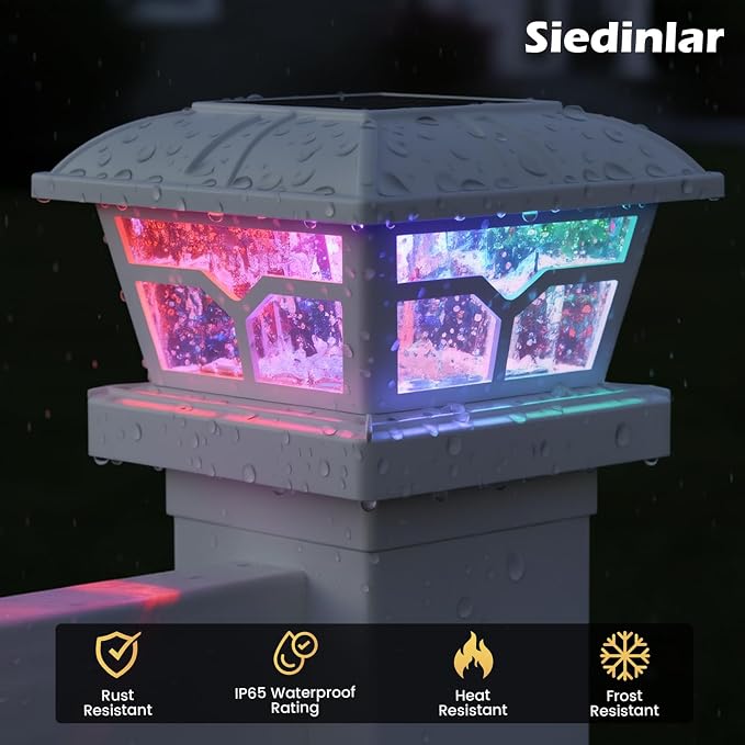 SIEDiNLAR Solar Post Cap Lights Outdoor 2 Color Modes LED for 4x4 5x5 6x6 Wooden Vinyl Posts Fence Patio Deck Decoration RGB Color Changing & Warm White Lighting White (6 Pack) - Image 5