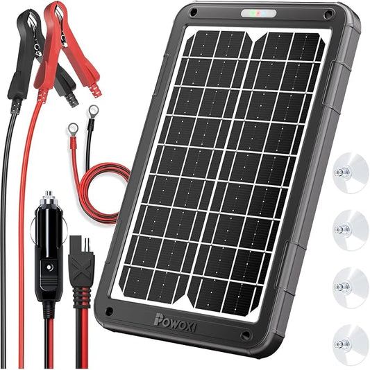 POWOXI 12V Solar Car Battery Charger: 15W Solar Panel Kit Battery Trickle Charger Maintainer with Smart PWM Controller for Car - RV Boat Marine Motorcycle - for Trailer Truck Snowmobile Tractor by POWOXI