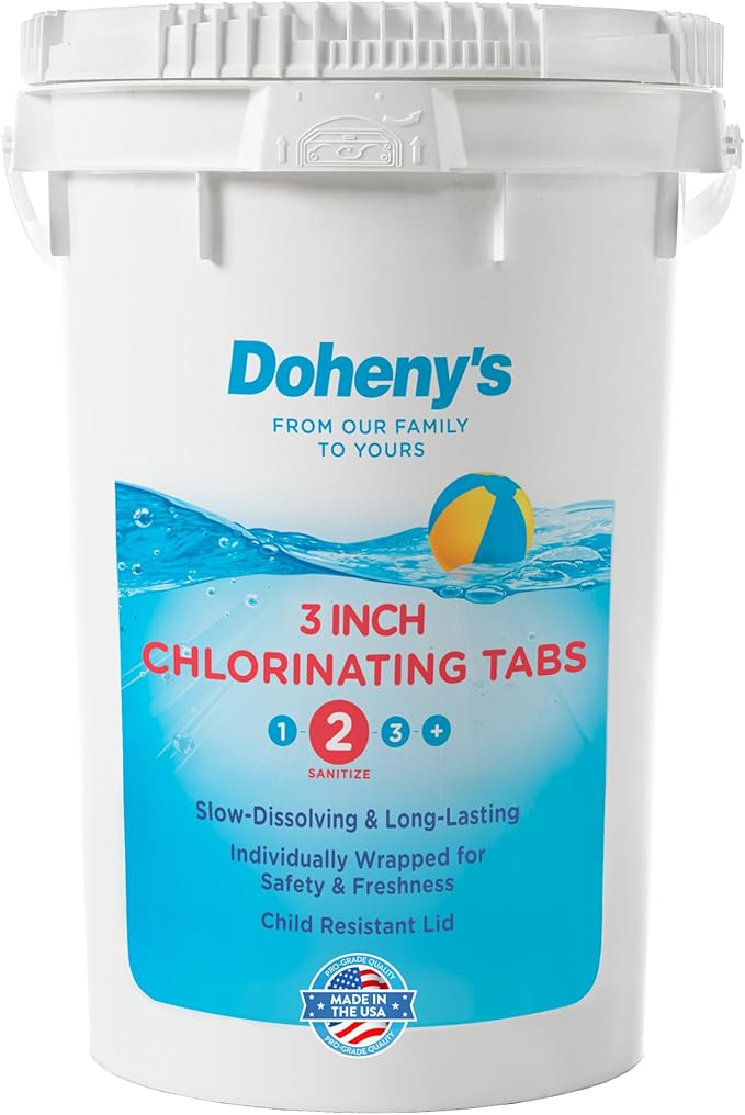 Doheny’s 3-Inch Stabilized Chlorine Tablets for Sanitizing Swimming Pools | 99% Pure Tri-Chlor, 90% Available Chlorine | Long-Lasting, UV-Protected, Slow-Dissolving | Individually Wrapped 50lb Bucket by Dohenys