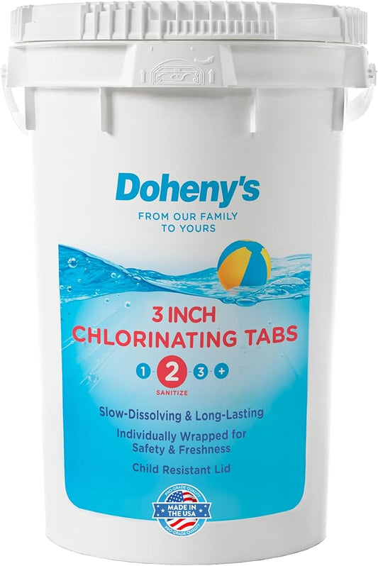 Doheny’s 3-Inch Stabilized Chlorine Tablets for Sanitizing Swimming Pools | 99% Pure Tri-Chlor, 90% Available Chlorine | Long-Lasting, UV-Protected, Slow-Dissolving | Individually Wrapped 50lb Bucket by Dohenys