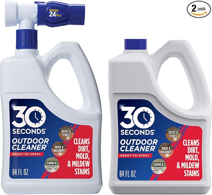 30 SECONDS Outdoor Cleaner 2 Pack with Hose End Sprayer - Cleans Stains from Algae, Mold and Mildew on Vinyl Siding, Deck, Patio, Brick and More by 30SECONDS
