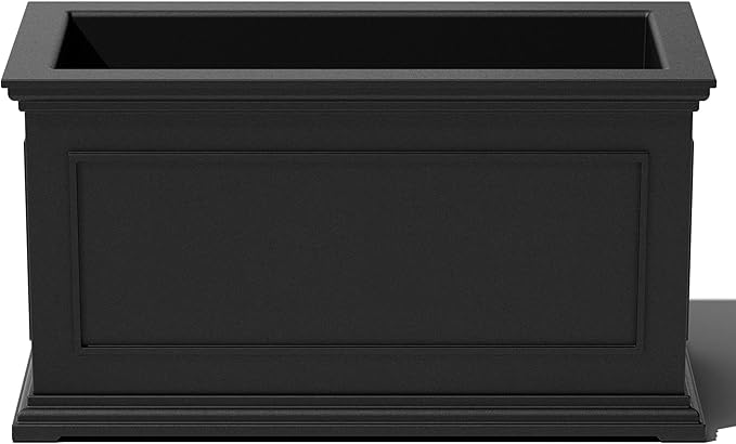 Veradek Brixton Series Large Plastic Planter - Black, Outdoor Patio/Balcony, All-Weather Resistant, Dimensions: 17.5"H x 16"W x 32"L, Classic Estate Design for Flowers, Trees, Shrubs