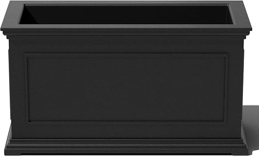 Veradek Brixton Series Large Plastic Planter - Black, Outdoor Patio/Balcony, All-Weather Resistant, Dimensions: 17.5"H x 16"W x 32"L, Classic Estate Design for Flowers, Trees, Shrubs