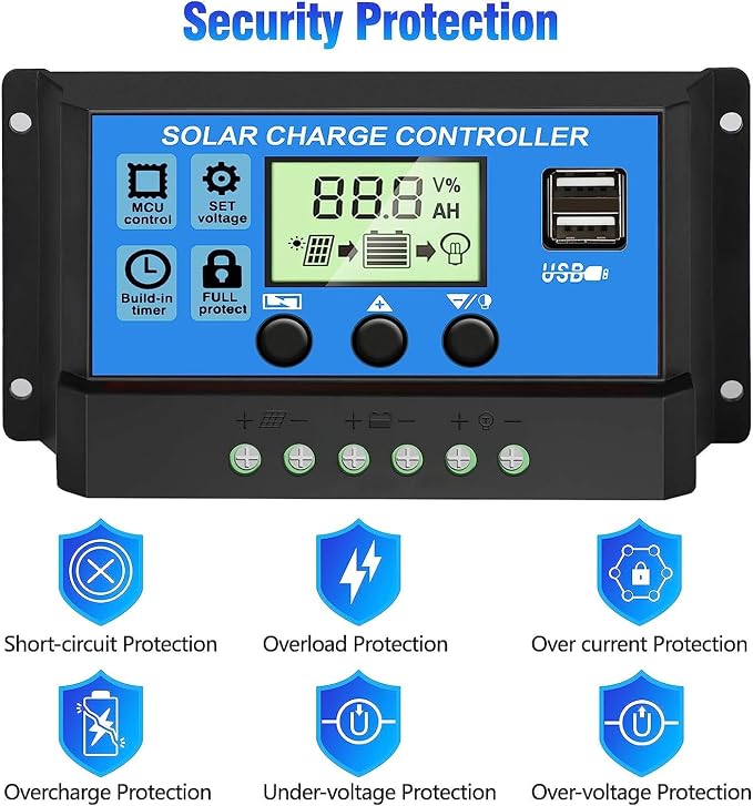 [Upgraded] 30A Solar Charge Controller, 12V/ 24V Solar Panel Regulator with Adjustable LCD Display Dual USB Port Timer Setting PWM Auto Parameter - Image 6