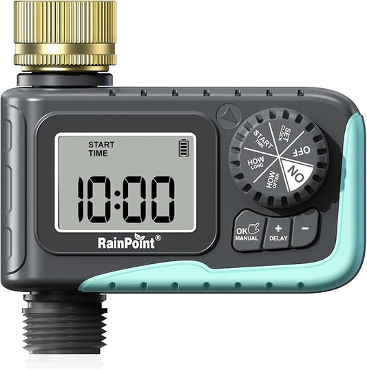 RAINPOINT Sprinkler Timer with Brass Swivel, Programmable Water Timer for Garden Hose with Rain Delay/Manual Watering, Digital Irrigation System Kit for Lawns, 1 Outlet by RainPoint