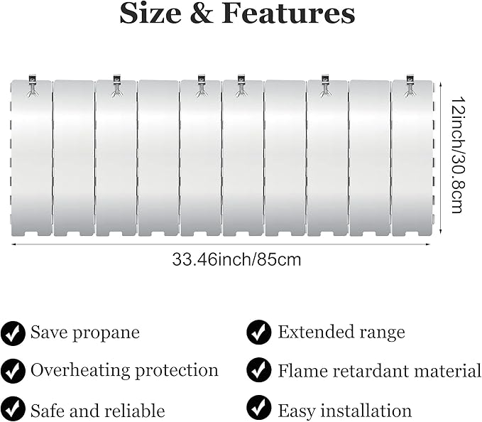 Patio Heater Reflector Shield, Upgraded 12" Height Heat Focusing Reflector for Round Natural Gas and Propane Patio Heaters - for Extra Heat Reflecting Power(10 Panels)