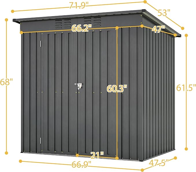 YOPTO 6x4 FT Outdoor Storage Shed,Metal Heavy-Duty Tool Shed with Hinged Door and Padlock,Waterproof Garden Shed W/Vents,All Weather,Foldable House for Garden Backyard,Lawn,Black - Image 2