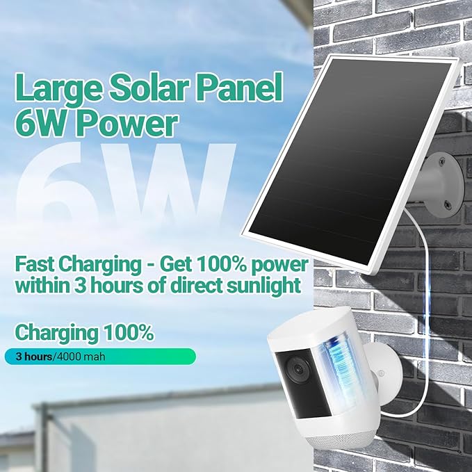Solar Panel for Ring Camera, 6W Solar Charger with USB-C & Barrel Plug for Ring Stick Up Cam Plus/Pro & Spotlight Cam Battery Series, Waterproof, 16ft Cable, White - Image 2