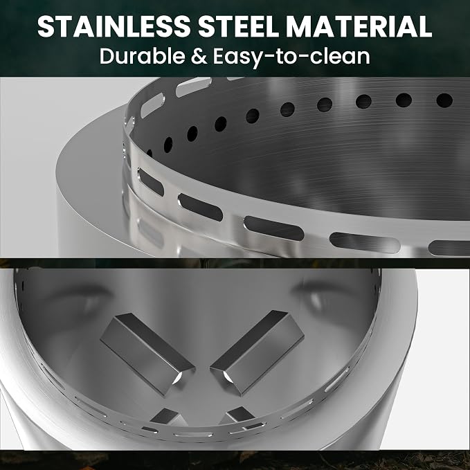 19 Inch Smokeless Fire Pit, Portable Outdoor Stainless Steel Fire Pit for Patio Backyard Garden Camping, Smokeless Technology - Image 5