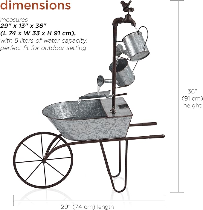 Alpine Corporation MCC574 Outdoor Floor Galvanized Shovel Pitcher Bucket Fountain, 41" Vintage Garden Water Feature, Patio & Backyard Décor, Gray