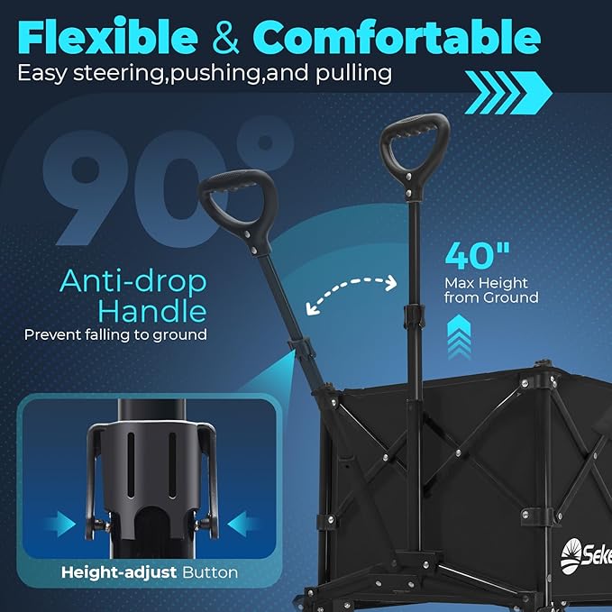 Sekey Collapsible Foldable Wagon with 330lbs Weight Capacity, Heavy Duty Folding Wagon Cart with Big All-Terrain Wheels. Black - Image 6