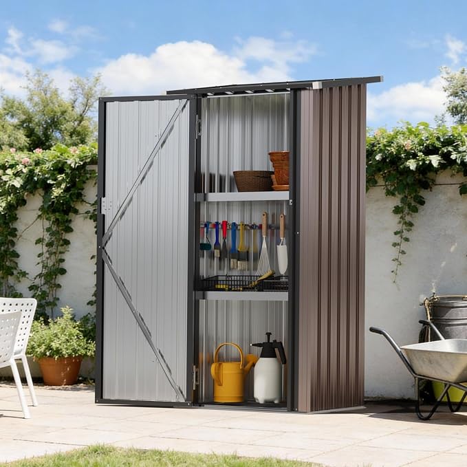 Aoxun 2.5x2FT Outdoor Storage Cabinet with Floor, Metal Tool Shed with Adjustable Shelves & Lockable Door, Weatherproof Outdoor Cabinet for Patio, Garden, Backyard by Aoxun