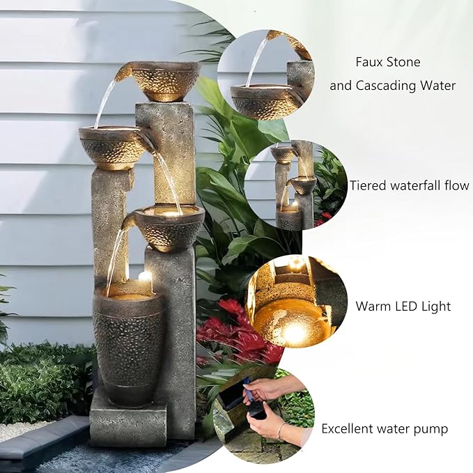 40''H 4-Tier Outdoor Garden Water Fountain Decor, Resin Fountain for Garden, Floor Patio, Deck, Porch, Backyard and Home Art Decor (40inch)