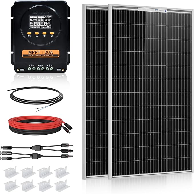 ECO-WORTHY 200 Watts 12 Volt/24 Volt Solar Panel Kit with 20A Bluetooth APP Monitoring MPPT Controller and High Efficiency Monocrystalline Solar Panel for Home,RV,Camper,and Other Off Grid Application by ECO-WORTHY