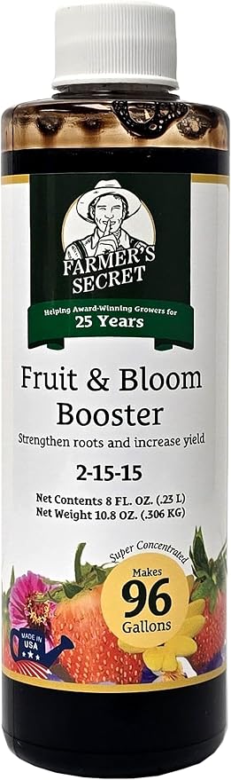 Farmer?€?s Secret Fruit & Bloom Booster Fertilizer (8oz) - Super Concentrated - Boosts Flowering and Yield on All Varieties of Fruits, Vegetables and Flowers by FarmersSecret