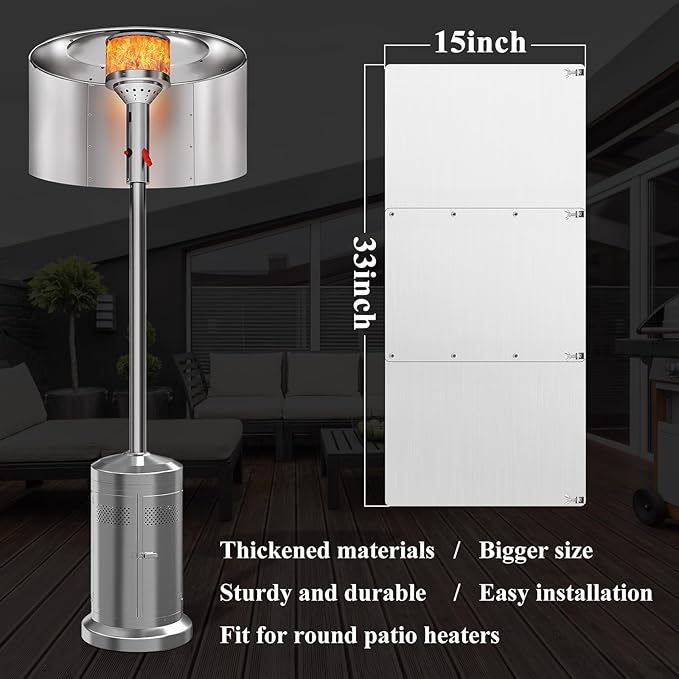 Patio Heater Reflector Shield, Heating Reflector, Heat Focusing Reflector for Round Natural Gas and Propane Patio Heaters Outdoor, 15" Height