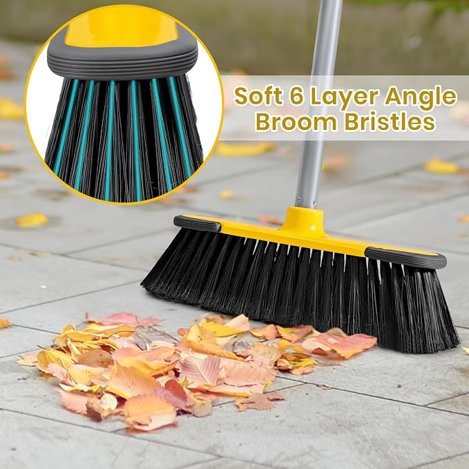 Yellow Indoor Broom 54" Long Handle House Brooms for Floor Cleaning Sweeping Broom for Kitchen, Garage, Lobby, Patio and Garden - Image 5