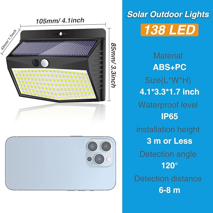 Solar Outdoor Lights, [138 LED/15 Packs] Solar Motion Sensor Security Lights with 3 Lighting Modes Wall Lights Waterproof Solar Powered Lights for Garden Fence Yard Deck Garage